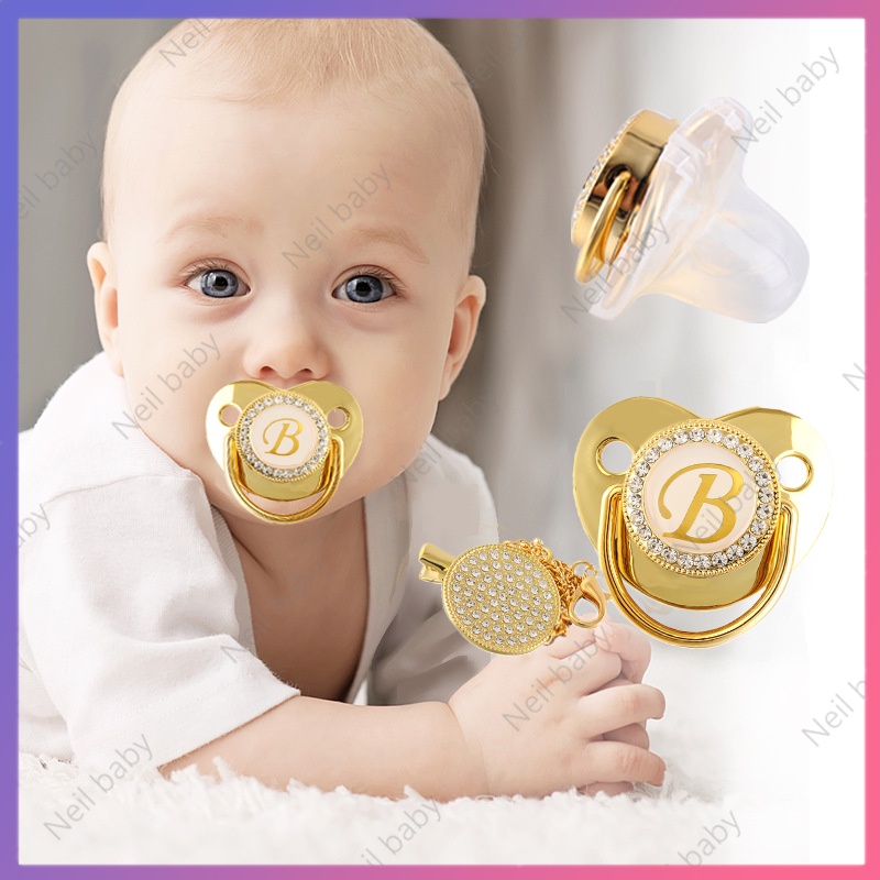 Vòng cổ Móc Kẹp Ti Giả Màu Vàng Hồng Sang Trọng Tự Nhiên Dành Cho Bé Mọc Răng Núm Ty giả cho bé núm ti giả bibs