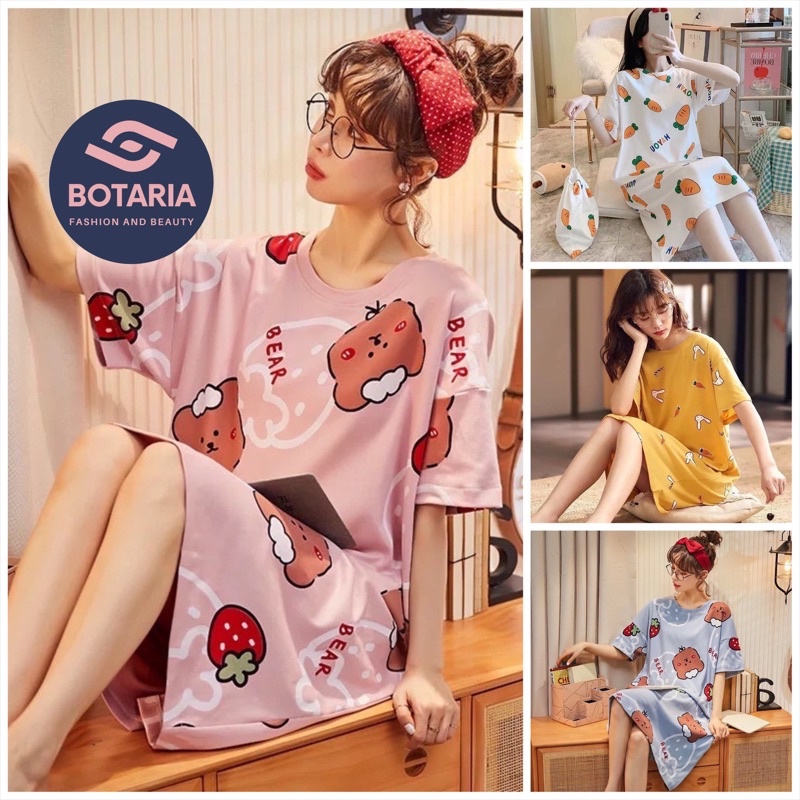 Váy Ngủ Cộc Tay Hot Trend 2021 Váy Ngủ Dáng Suông Chất Thun Sữa Mềm Mại Hoạ Tiết Dễ Thương Botaria