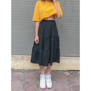 Chân váy voan midi lưng thun siêu dễ thương