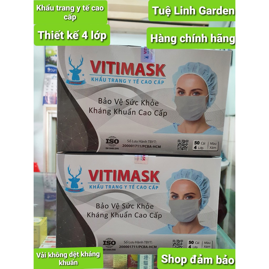 Khẩu Trang Y tế 4 lớp Vitimask Màu Xanh, Xám Hộp 50 cái | BigBuy360 - bigbuy360.vn