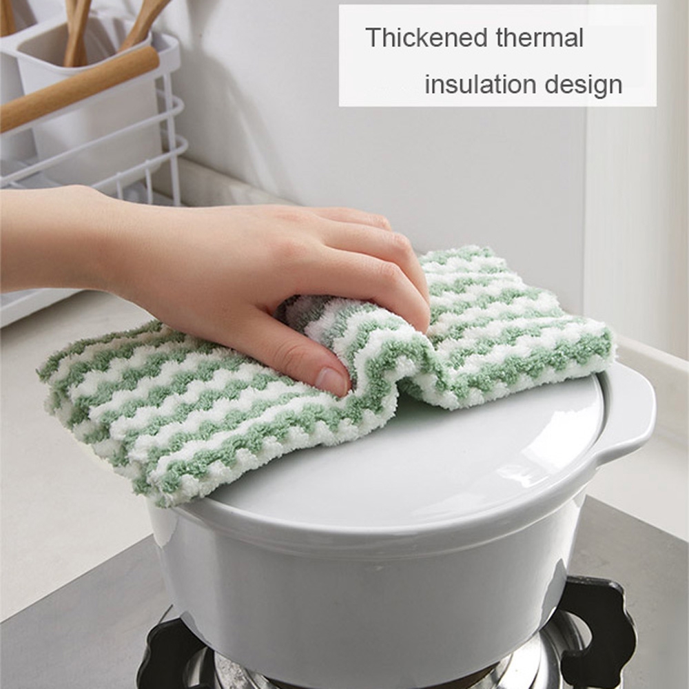 Khăn vải nhung san hô lau đĩa và bàn bếp họa tiết kẻ sọc