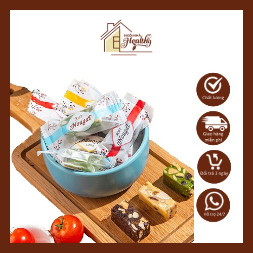 Kẹo nougat, kẹo hạnh phúc mix vị NGÔI NHÀ HEALTHY ăn vặt healthy 100gram