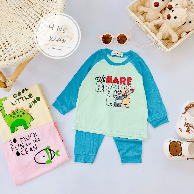 Đồ bộ bé gái, bé trai thun lạnh Quần áo dài tay thu đông cho bé 1 2 3 4 5 tuổi