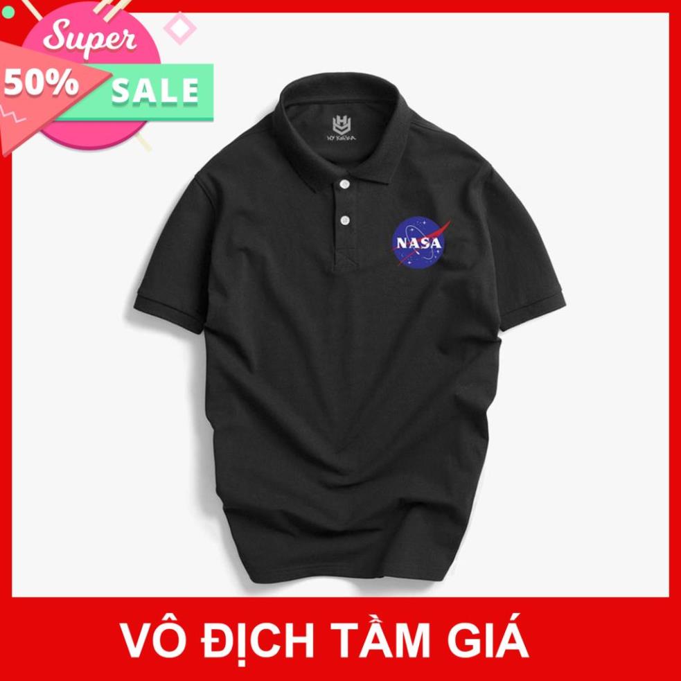 Áo Thun Polo Nam Nữ Vải Cá Sấu 4 Chiều In Hình Logo Nasa Phong Cách Hàn Quốc