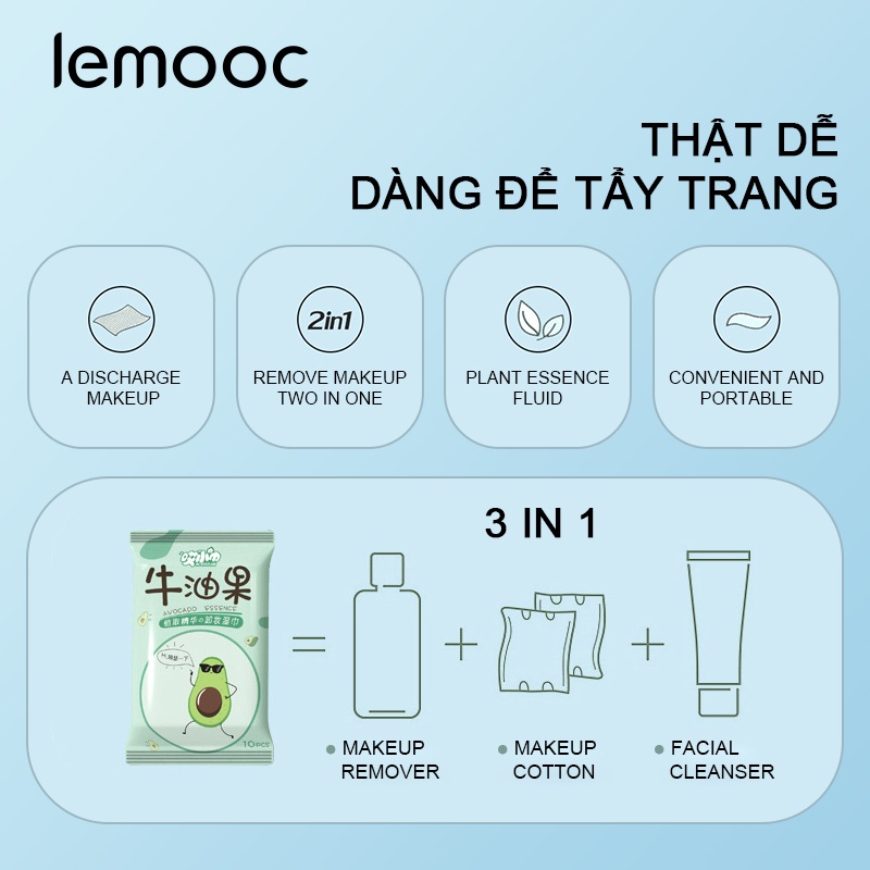 [Hàng mới về] Khăn lau tẩy trang mắt và môi dùng một lần giúp làm sạch da mặt chứa tinh chất thực vật không cần rửa