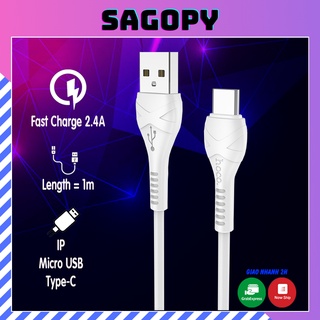 Dây sạc nhanh X37 IP, type c,micro usb android, oppo