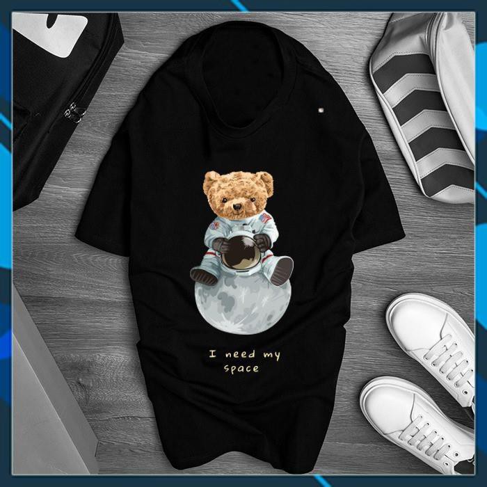 Áo thun tay lỡ form rộng màu đen unisex Freesize in hình Gấu Teddy Nhiều hình khác nhau