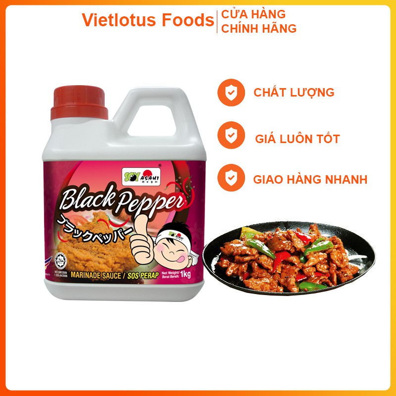 Sốt tiêu đen ướp thịt ướp beefsteak, phủ gà rán - Black Pepper Soy Asahi 1kg nhập khẩu chính hãng Malaysia