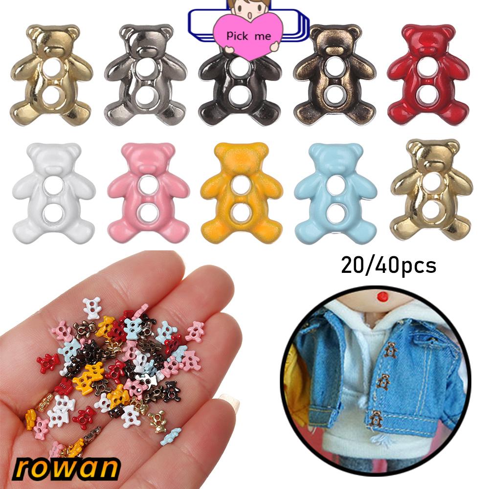 Set 20 / 40 Nút Kim Loại Hình Gấu 6mm Nhiều Màu Dễ Thương Dùng May Quần Áo Búp Bê Diy