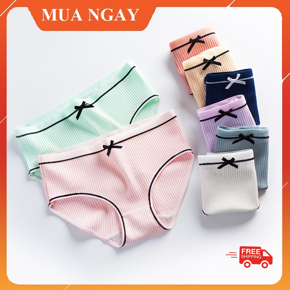Quần lót nữ cotton tăm tre đính nơ gân 2 mặt siêu thấm hút mồ hôi BIBINO