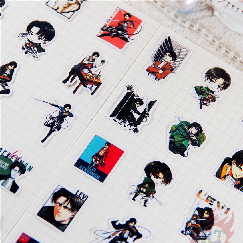 ★★★ Levi·Ackerman Q-2 Attack on Titan Mini Diary Manual Stickers ★★★ 50pcs/set DIY Fashion Album Decor Stickers（Size：2~3cm）