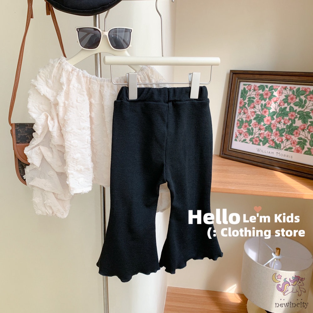 Bộ Áo Tay Phồng + Quần Ống Loe Lưng Cao Thời Trang Mùa Thu Hàn Quốc Cho Bé Gái