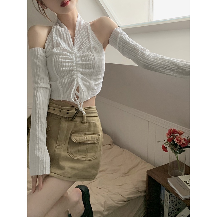 Áo Lửng Hai Dây Cổ Chữ V Dáng Ôm Thời Trang Hàn Quốc Gợi Cảm Cho Nữ