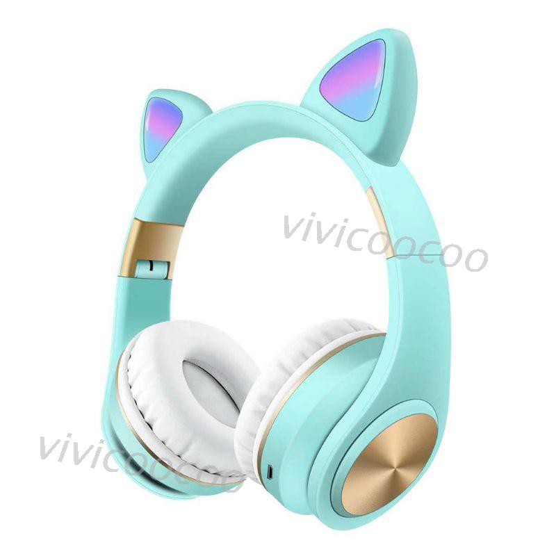 VIVI Cat Ear LED Light Wireless Foldable Bluetooth Headphones Flashing Glowing Over Ear with Microphone and Volume Control