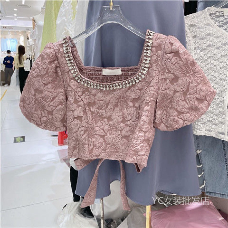 Áo Ngắn Đính Kim Cương Cổ Điển Quyến Rũ Thời Trang Mùa Hè Cho Nữ