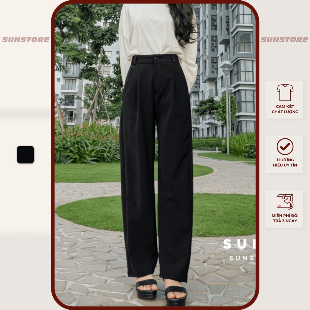 Quần tây ống suông dài cài nút có túi và đai quần Sunpant