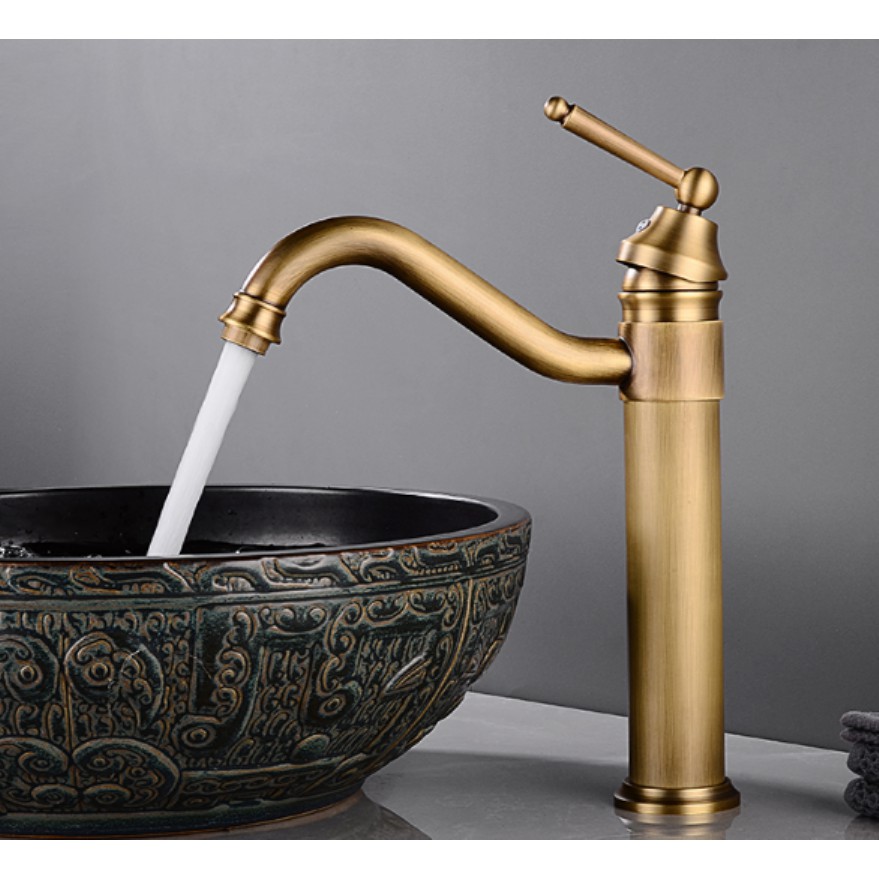 Vòi lavabo nóng lạnh cao giả cổ dùng cho lavabo đặt bàn MS6