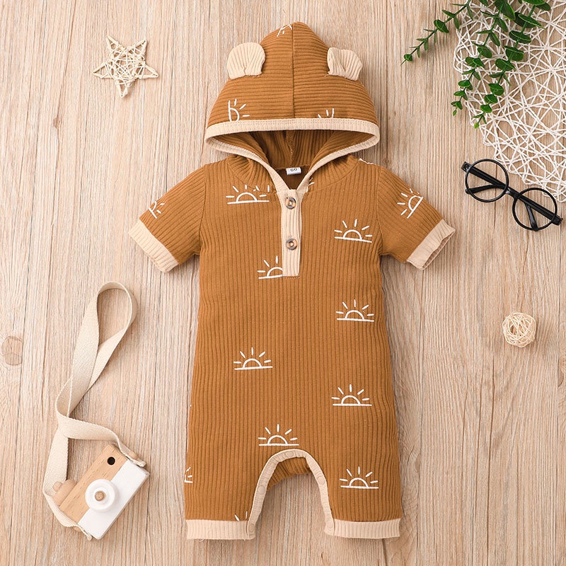 Body Tay Ngắn Cho Bé Trai Bé Gái Sơ Sinh 0-24 Tháng,Bodysuit Liền Thân Áo Hoodie Cho Bé