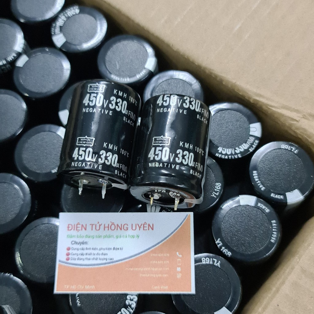 Combo 2 tụ 330UF 450V, Tụ nhôm phân cực áp cao chuyên dùng cho máy điện tử, máy giun. Kích thước 40x30mm