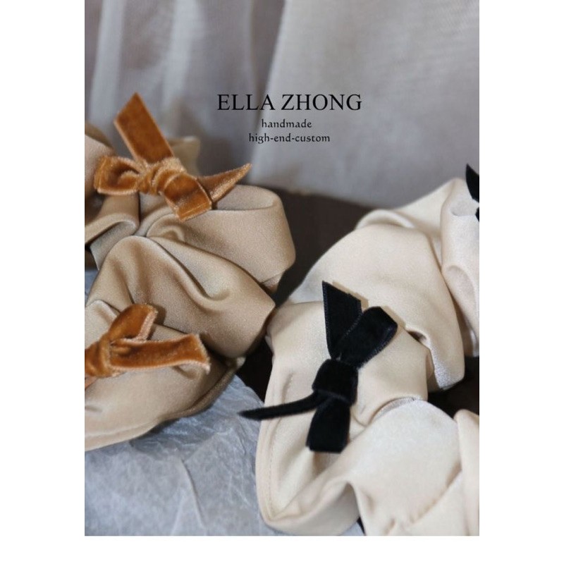 Scrunchies cột tóc lụa đính nơ dễ thương phong cách Hàn Quốc
