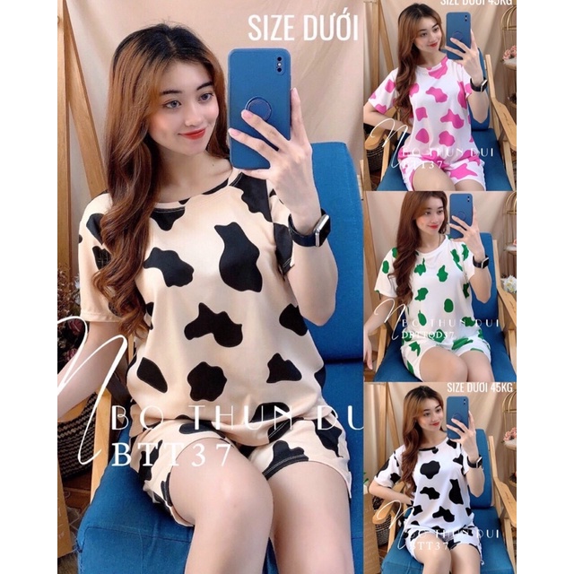 Đồ bộ thun đùi mặc nhà hình bò sữa size dưới 48kg