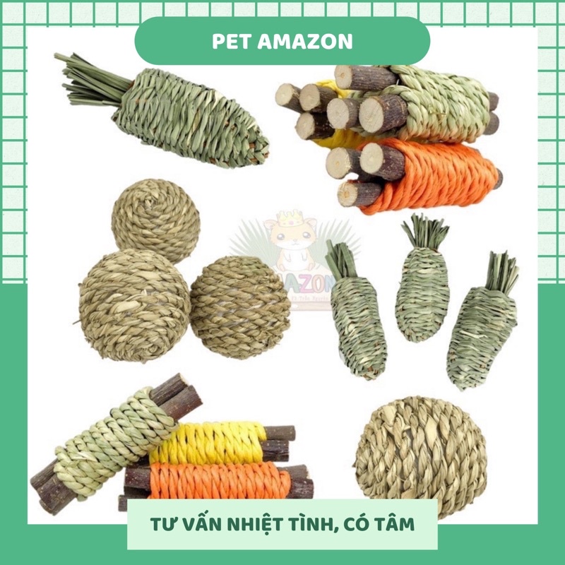 Quả bóng &amp; cà rốt rơm mài răng dành cho chuột hamster thỏ bọ ú