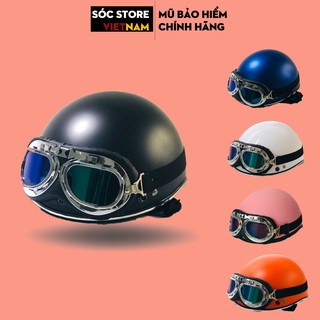Mũ bảo hiểm nửa đầu chính hãng Sóc Store Vietnam nhiều màu kèm kính UV, kính phi công, nón bảo hiểm 1 phần 2 freesize