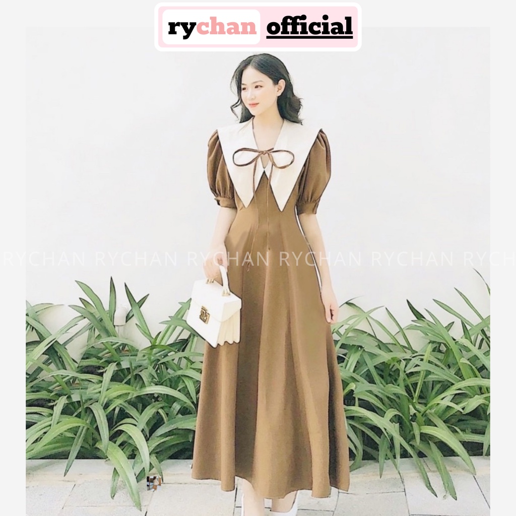 Đầm Dự Tiệc Nữ Tay Phồng Nơ Cổ Sang Trọng Thanh Lịch, Đầm Đi Picnic Đi Chơi Form Dài Phong Cách Vintage Retro - DX9716