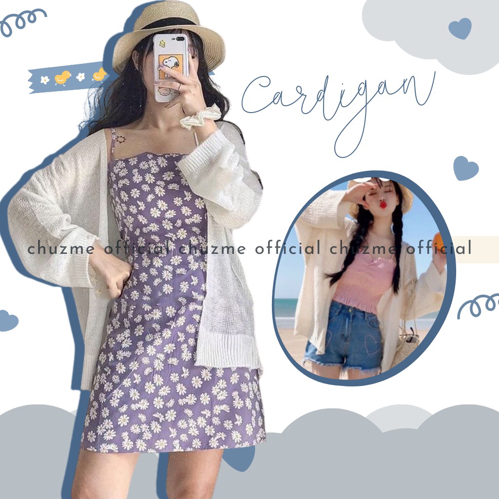 Áo Khoác Cardigan Đi Biển / Áo Khoác Ngoài Len Tăm Ống Tay Rộng
