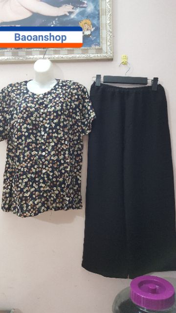 Bộ áo lanh quần dài đen bà già