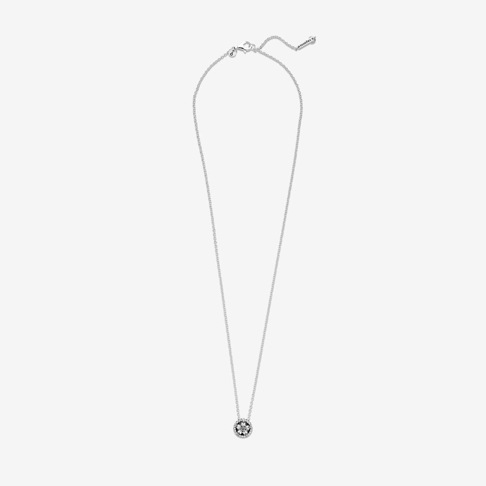 PANDORA Bộ Vòng cổ + Bông Tai Mạ Bạc 925 Hình Bông Tuyết Xinh Xắn