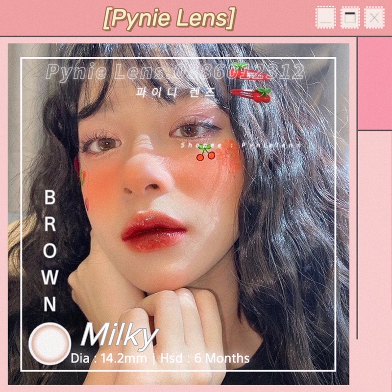 🎀 𝐿𝑒𝑛𝑠 𝑀𝑖𝑙𝑘𝑦 𝐵𝑟𝑜𝑤𝑛 🍒  Màu nâu trà sữa không viền lên mắt trong veo siêu ngọt ngào | Pynielens ✨