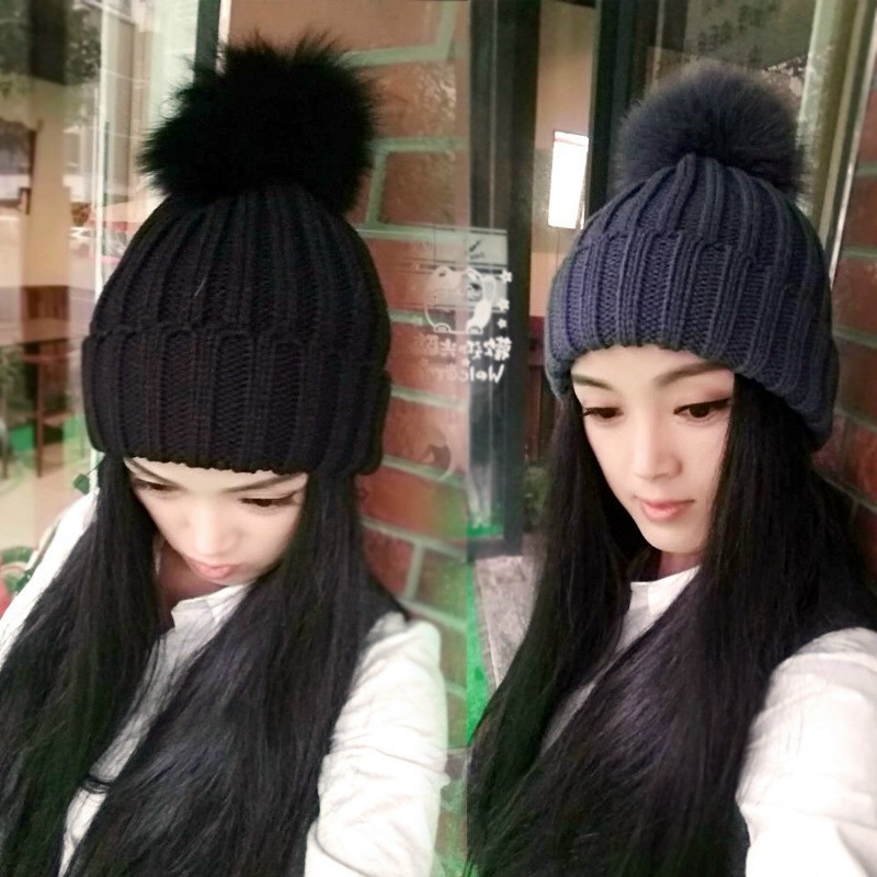 PVN20292 Mũ trùm đầu dệt kim phối banh lông thú giữ ấm cho mùa thu đông T2