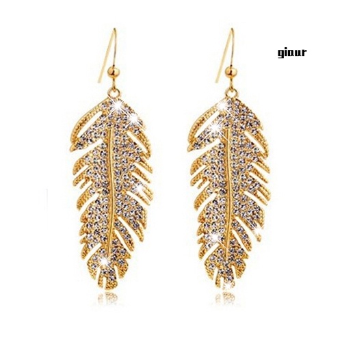 Bông Tai Móc Hình Lông Vũ Bằng Hợp Kim Đính Đá Phong Cách Boho Cổ Điển Cho Nữ