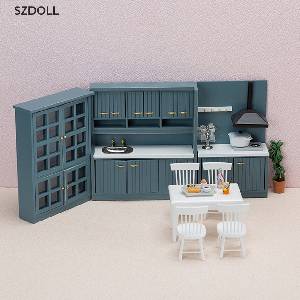 Mô hình tủ bếp nội thất bàn ăn mini dành cho nhà búp bê tỉ lệ 1:12