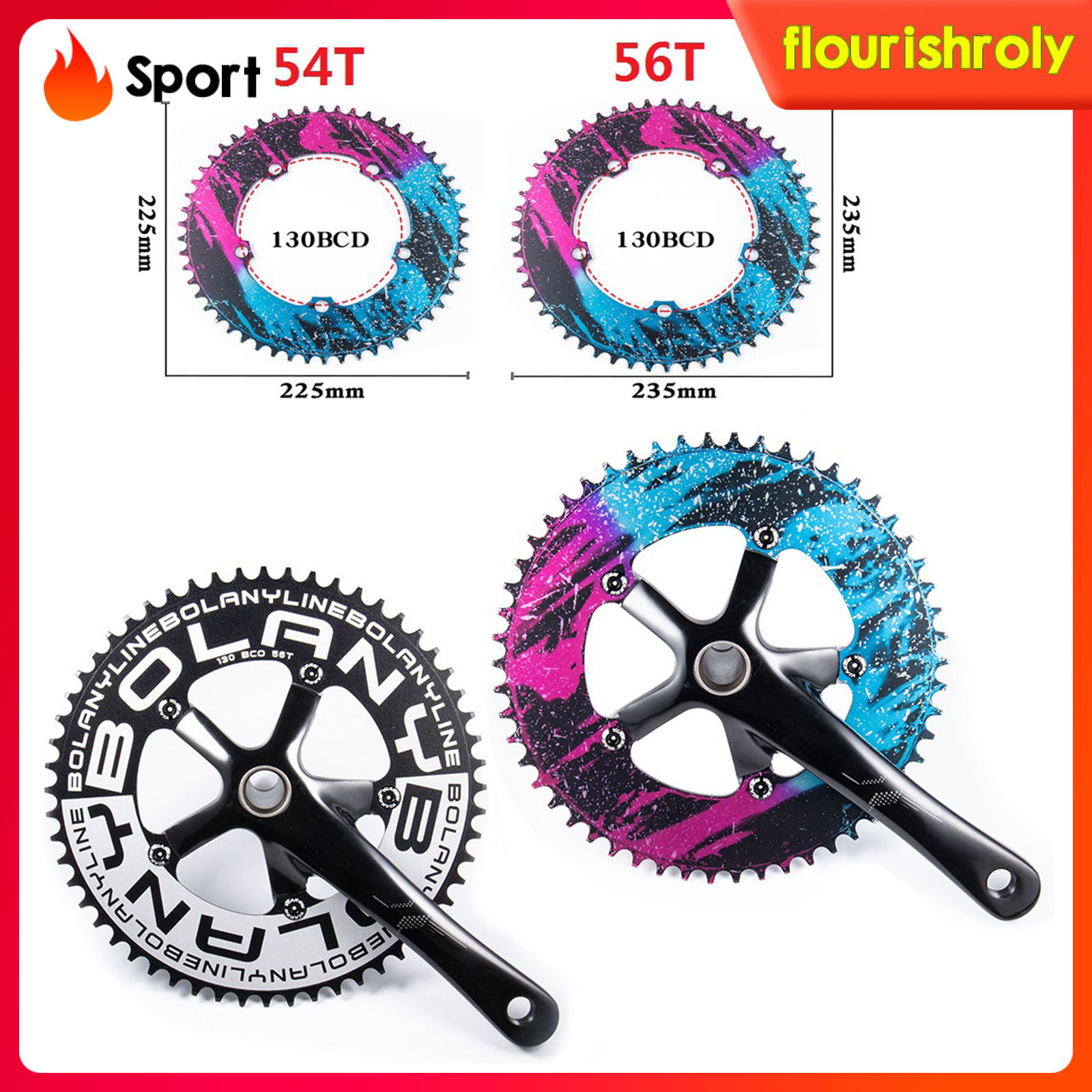 [RolySport]Bike Chainring Single Speed Road 54T/56T BCD130 Sprocket Refit Chainwheel