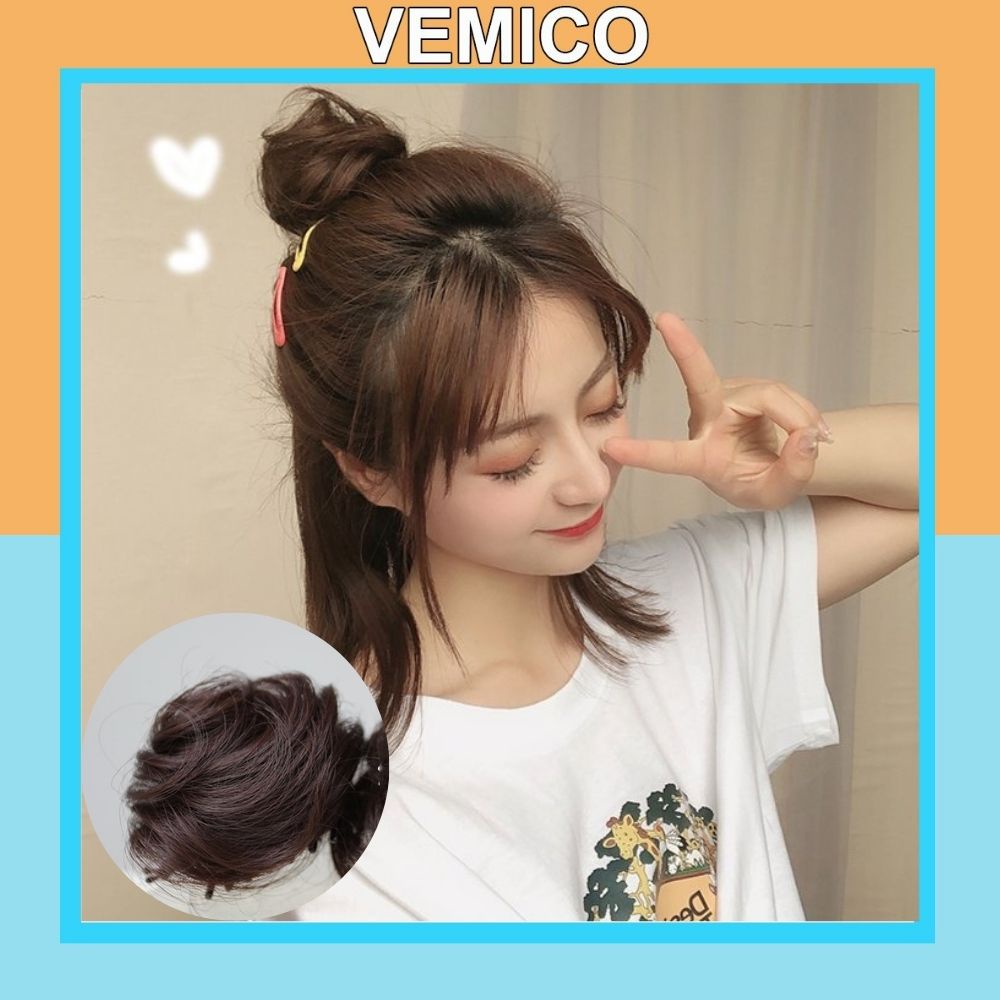 Búi tóc giả xoăn Vemico kẹp tóc búi tròn tự nhiên sang chảnh tiện dụng TG22