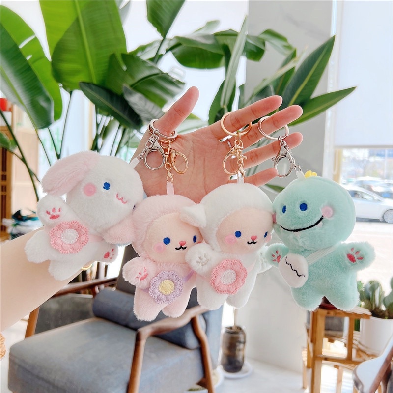 Móc khoá cún tai cụp và khủng long cười nhồi bông dễ thương