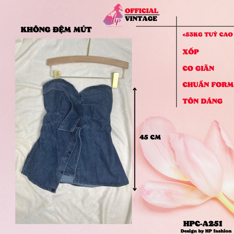Áo ống jean cúp ngực, áo kiểu quây xẻ body nhún lưng kiểu hàn quốc tôn dáng mã A251