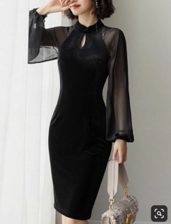 Đầm nhung body phối lưới tay ( full màu)