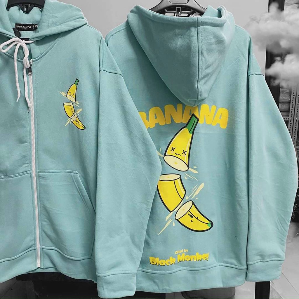 Áo khoác hoodie CHUỐI BANANA nỉ ngoại ulzzang đôi nam nữ unisex form rộng dây kéo zip dày giá rẻ đẹp