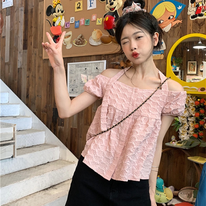 Áo Nữ Trễ Vai Tay Ngắn Dáng Rộng Thời Trang