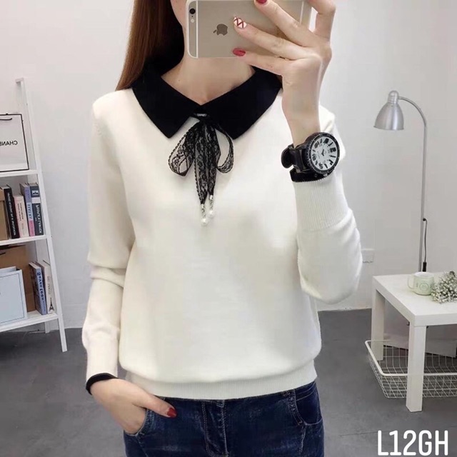 💋FREESHIP💋Áo len siêu phẩm cổ Đức nơ ren đính Ngọc vừa đẹp.Hàng qc l1 | BigBuy360 - bigbuy360.vn