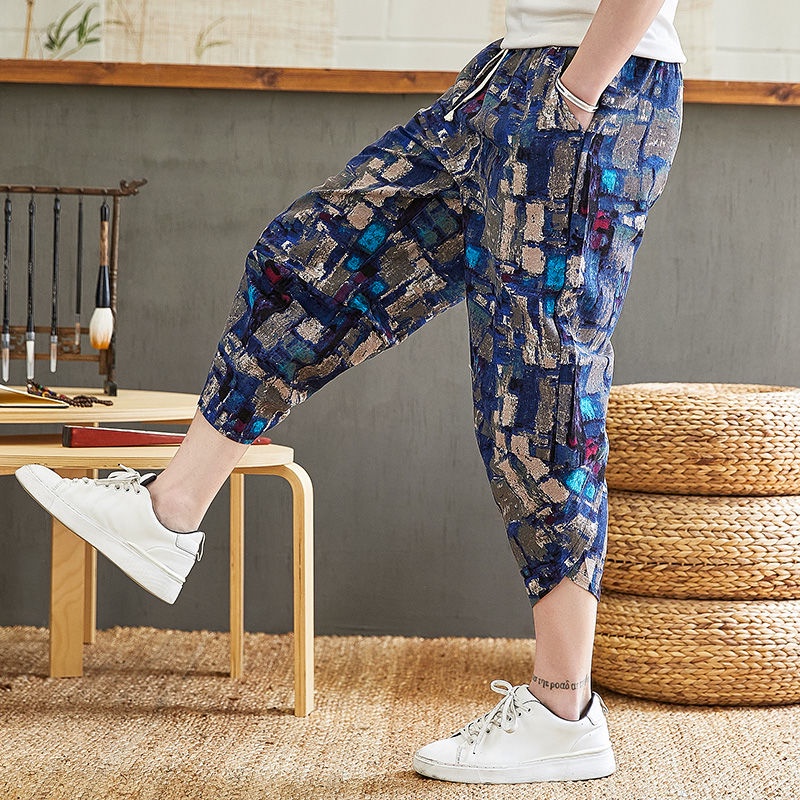 Quần Thể Thao Vải Lanh Cotton Ống Rộng Thời Trang Xu Hướng Cho Nam
