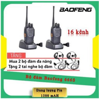 Bộ 2 bộ đàm baofeng 666s + tặng 2 tai nghe bộ đàm