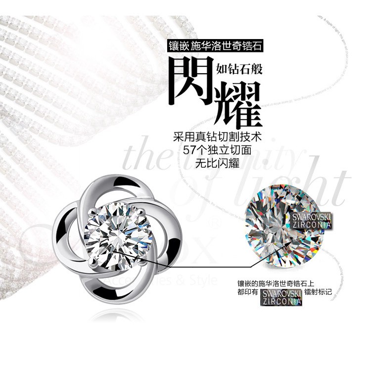 Khuyên Tai Mạ Bạc 925 Hình Cỏ Bốn Lá Đính Đá Xinh Xắn