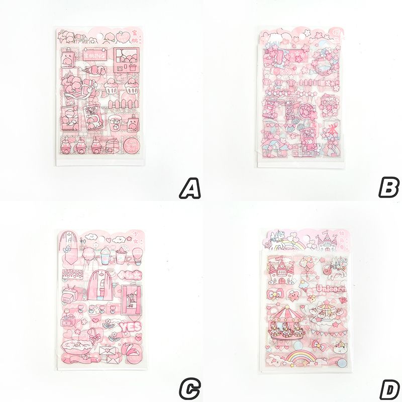 Set 4 tờ miếng dán trang trí đồ thủ công họa tiết hoạt hình dễ thương đáng yêu