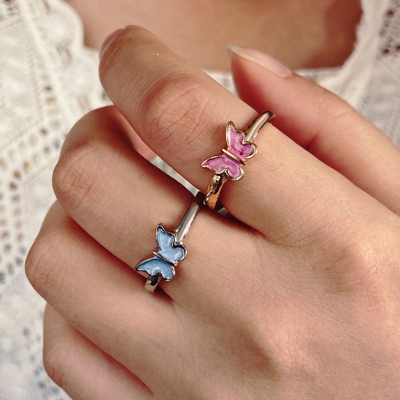 Nhẫn Hình Bướm Tráng Men Nhiều Màu Sắc Có Thể Điều Chỉnh Thời Trang