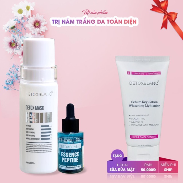 [ tặng sữa rửa mặt ] combo trị nám trắng da thải độc detox blanc