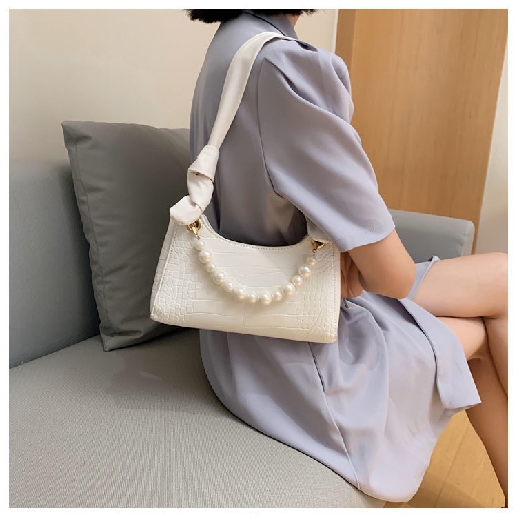 Túi Đeo Vai / Kẹp Nách Đính Ngọc Trai 2021 Kiểu Pháp Thời Trang Mới Cho Nữ